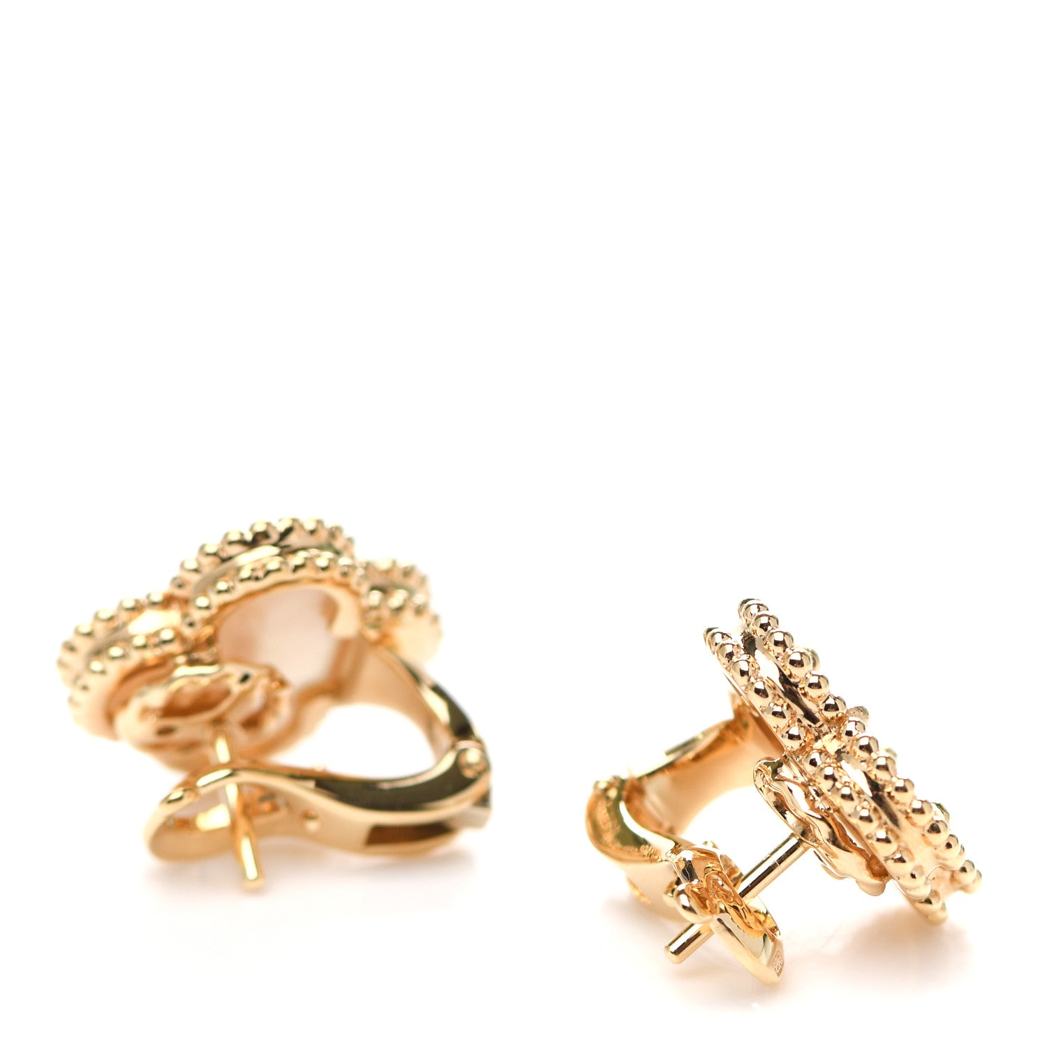 Van Cleef & Arpels 18K Yellow Gold Mother of Pearl Vintage Alhambra Earrings 3 of 6