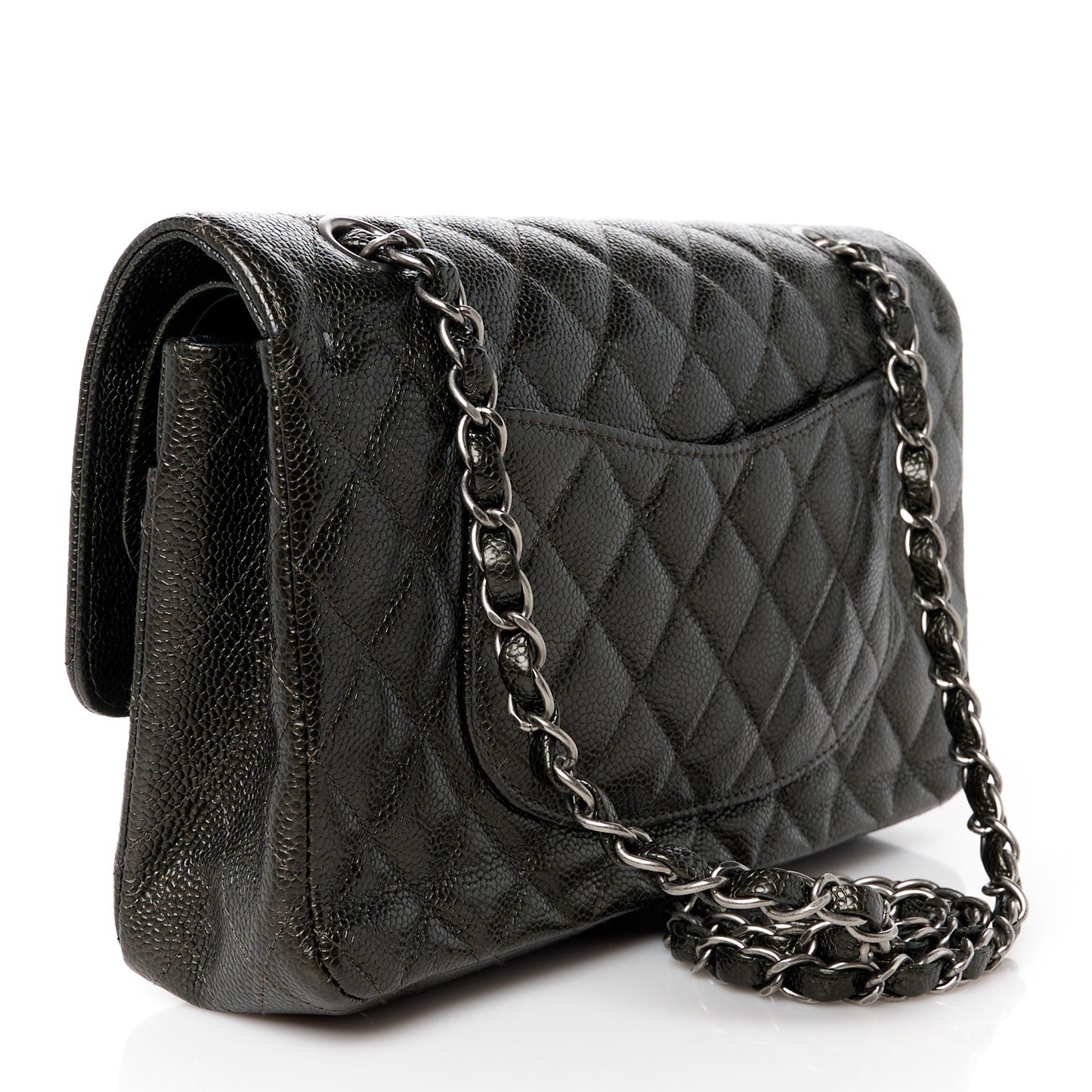 Metallic Caviar Quilted Medium Double Flap Dark Charcoal