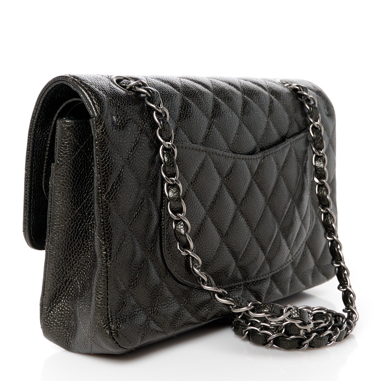 Chanel Metallic Caviar Quilted Medium Double Flap Dark Charcoal 3 of 11