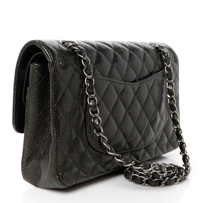 Chanel Metallic Caviar Quilted Medium Double Flap Dark Charcoal 3 of 11
