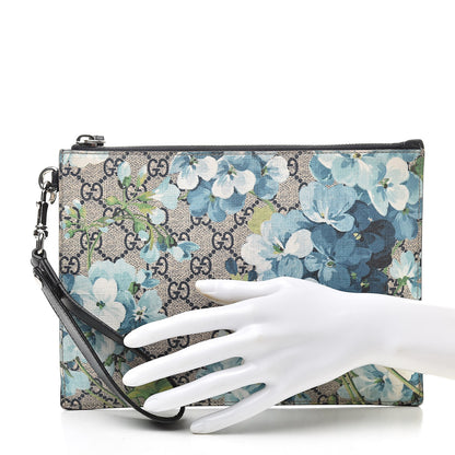 Gucci GG Supreme Monogram Blooms Small Zip Wristlet Pouch Beige Blue Black 2 of 8