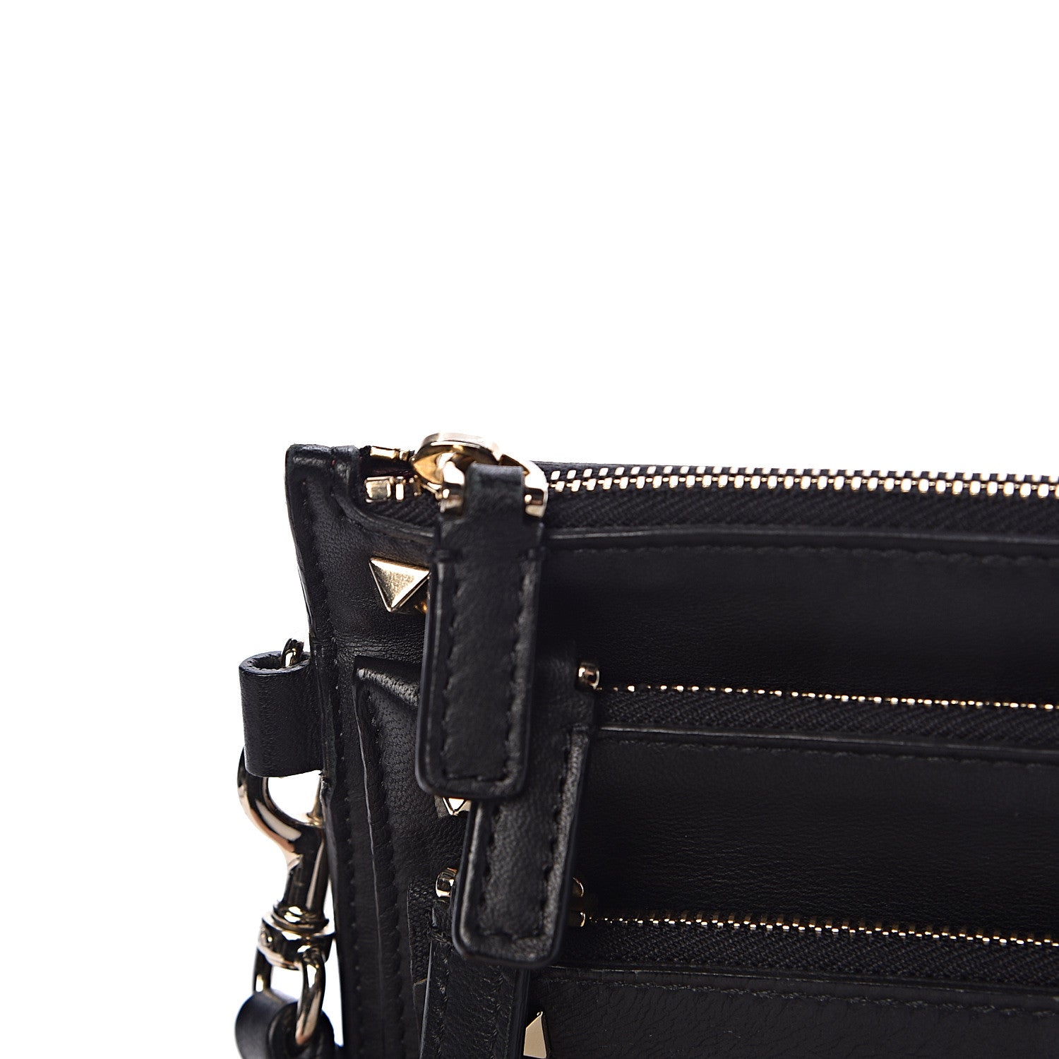 Valentino Garavani Vitello Camouflage Rockstud Triple Zip Wristlet Pouch Black 10 of 10