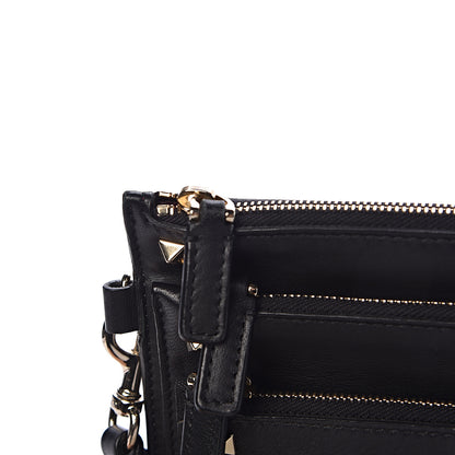Valentino Garavani Vitello Camouflage Rockstud Triple Zip Wristlet Pouch Black 10 of 10