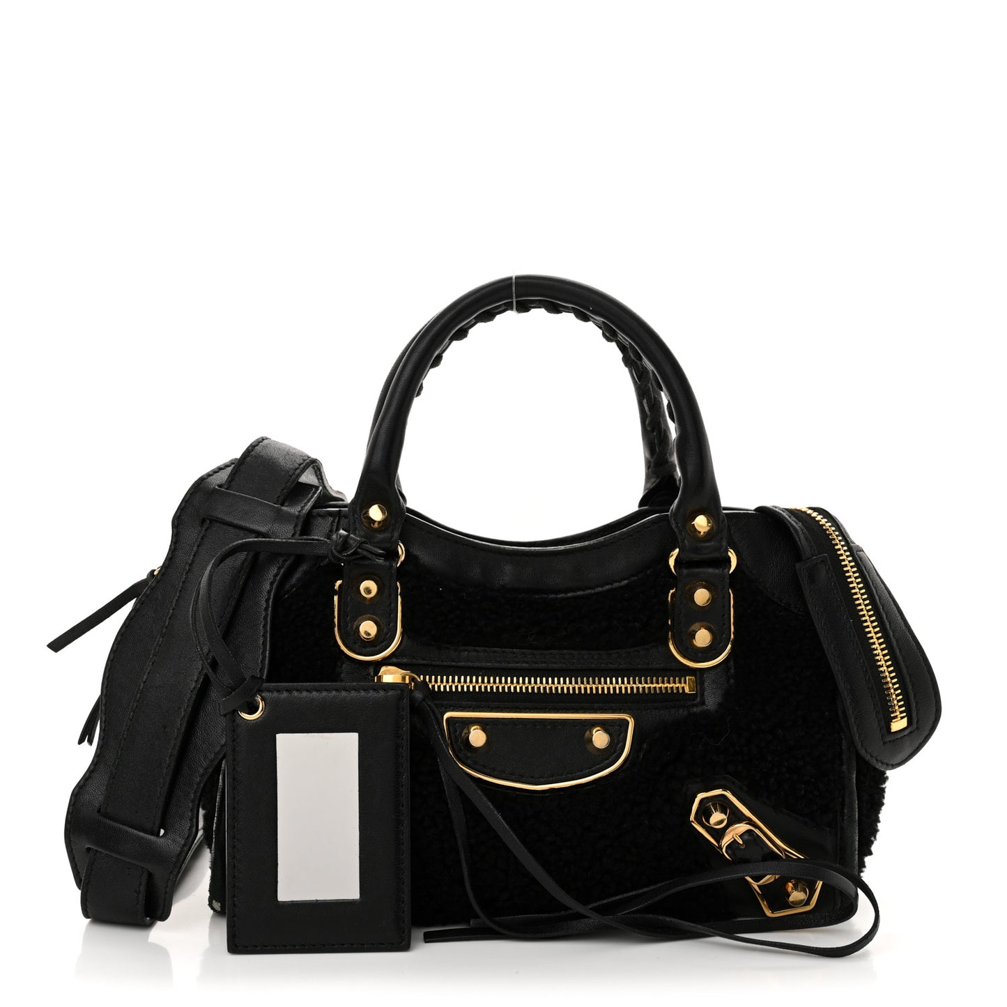 Shearling Gold Metallic Edge Hardware Mini City Black