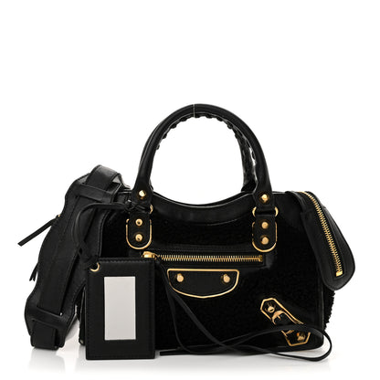 Balenciaga Shearling Gold Metallic Edge Hardware Mini City Black 3 of 22