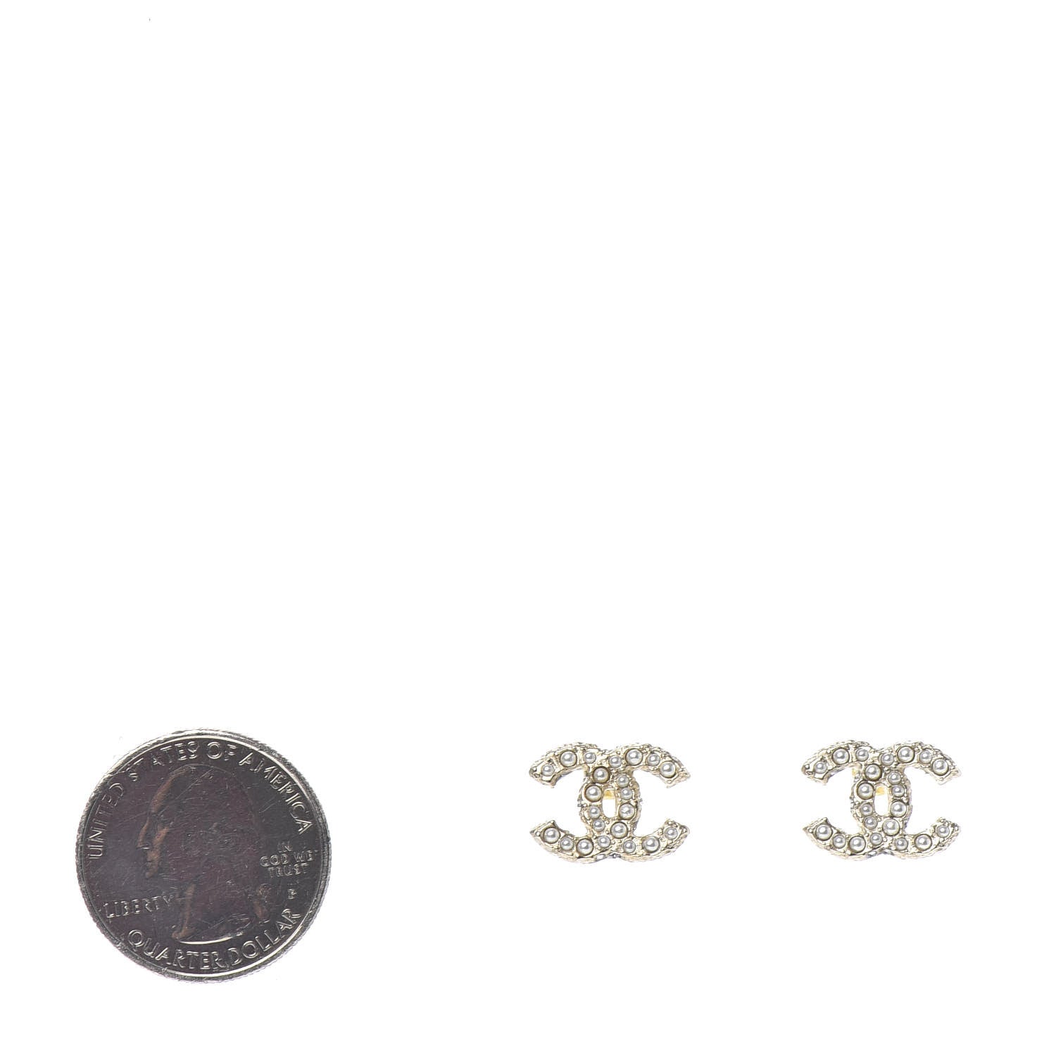 Chanel Pearl Crystal CC Stud Earrings Gold 2 of 5