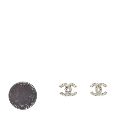 Chanel Pearl Crystal CC Stud Earrings Gold 2 of 5