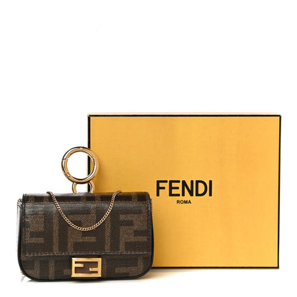 Fendi Glazed Fabric FF 1974 Nano Baguette Charm Mogano Panna 10 of 10