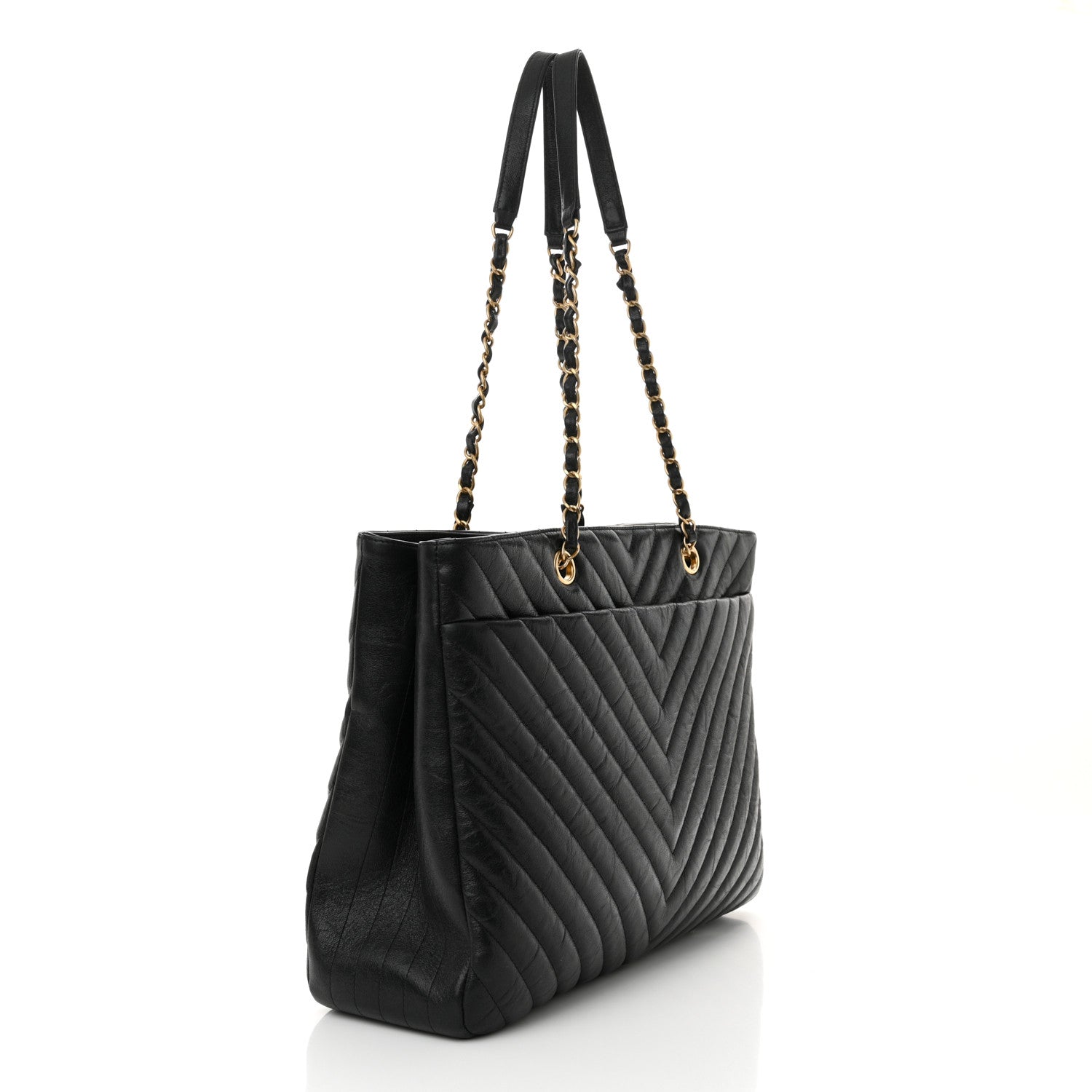 Chanel Iridescent Calfskin Chevron Quilted Shopping Tote Black 3 of 11