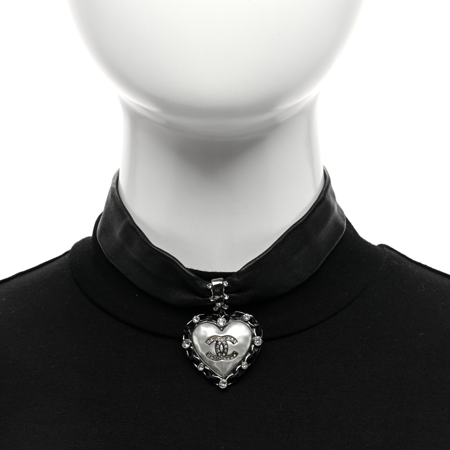 Chanel Lambskin Crystal CC Heart Choker Ruthenium Black 2 of 4