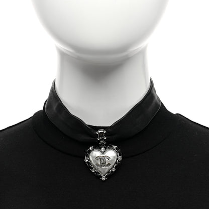 Chanel Lambskin Crystal CC Heart Choker Ruthenium Black 2 of 4