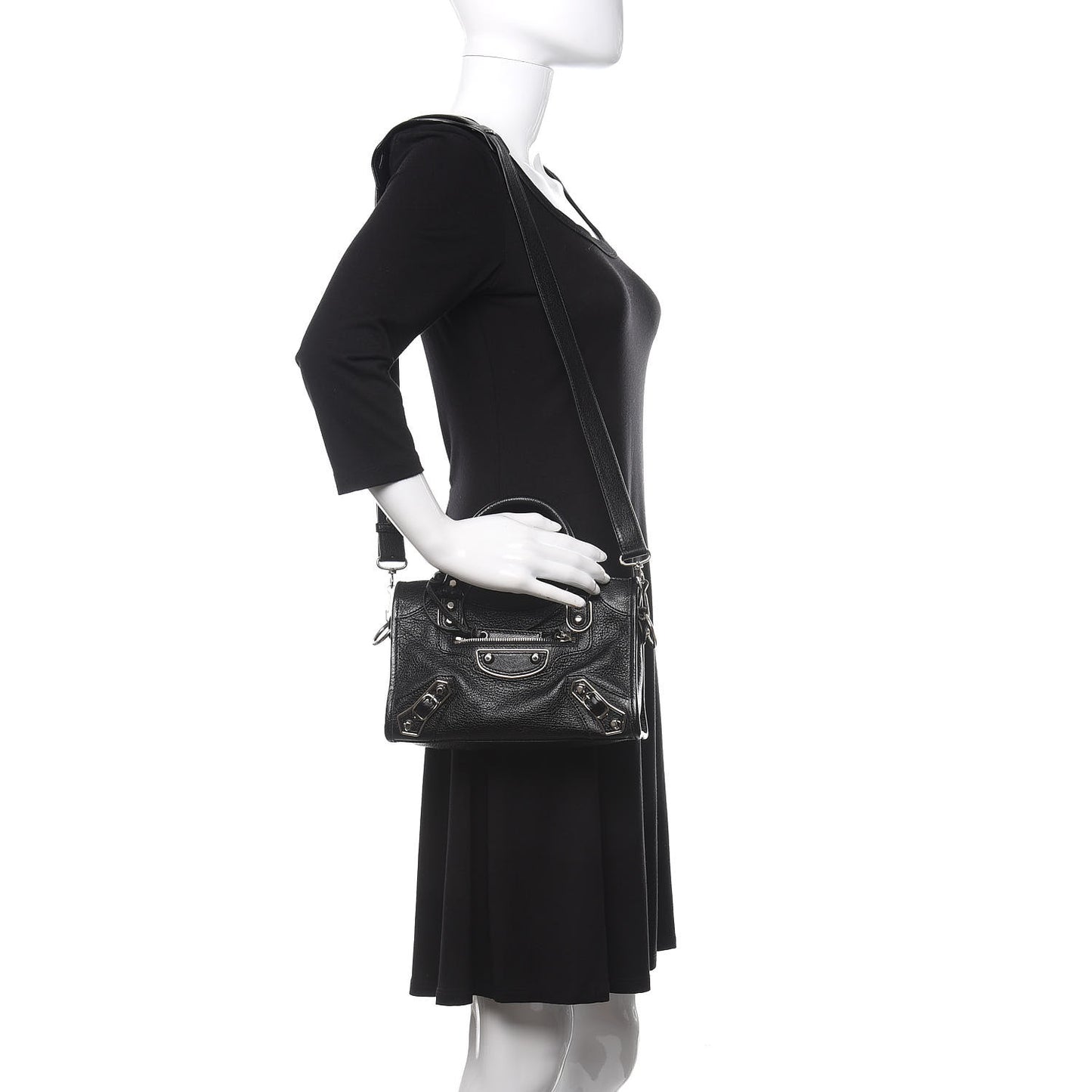 Chevre Silver Metallic Edge Hardware Mini City Black