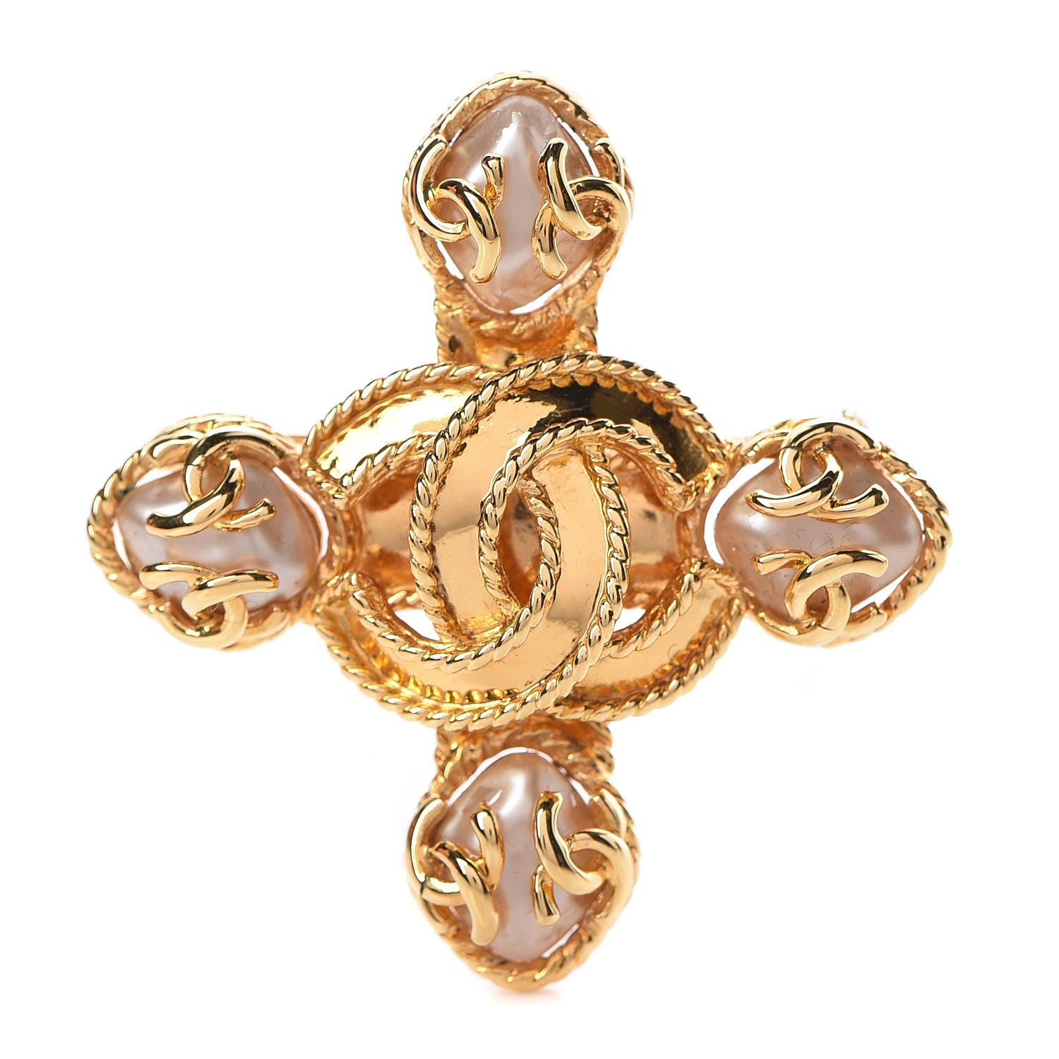 Chanel Pearl CC Cross Brooch Gold 1 of 4