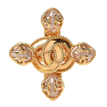 Chanel Pearl CC Cross Brooch Gold 1 of 4