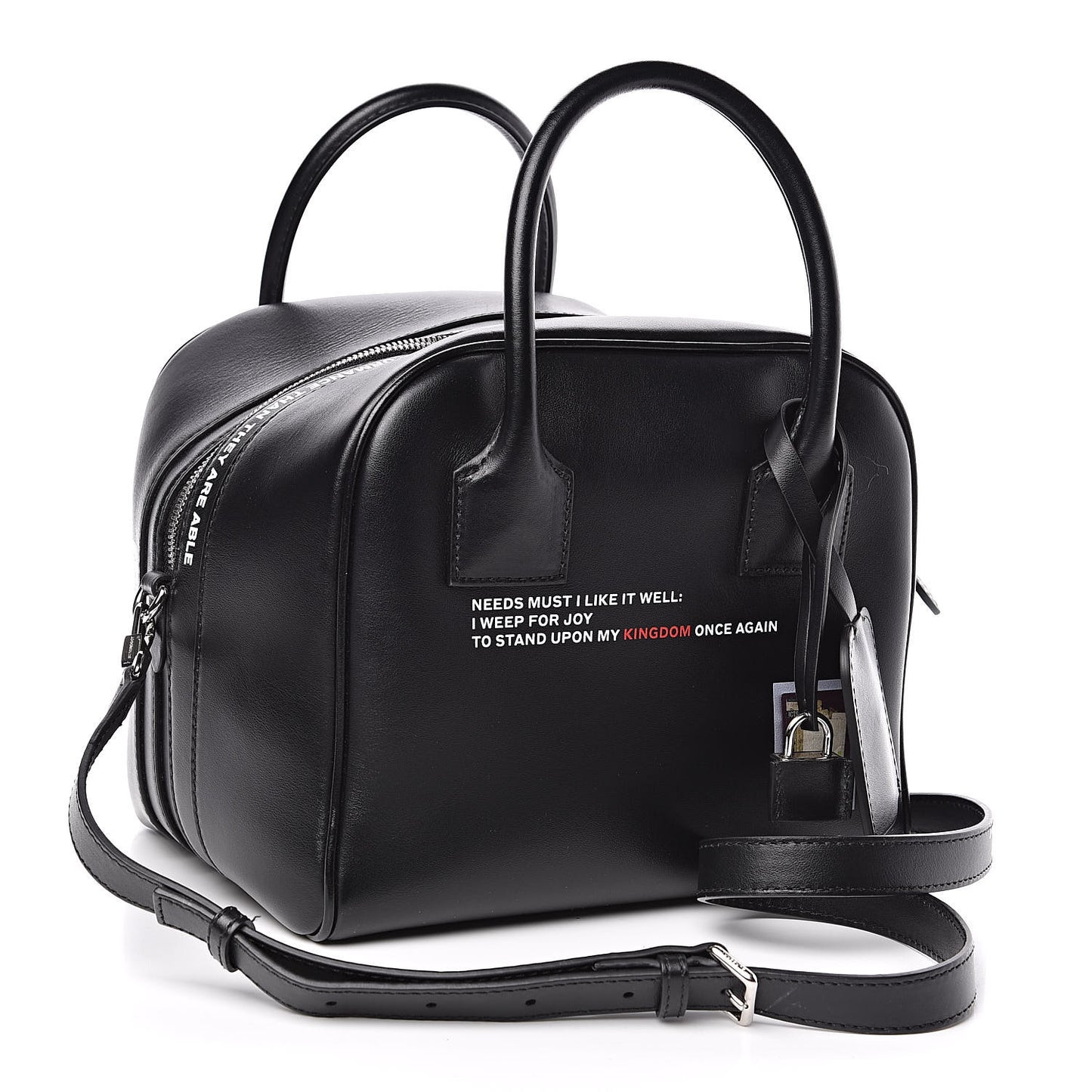 Smooth Calfskin Montage Print Small Cube Bowling Bag Black