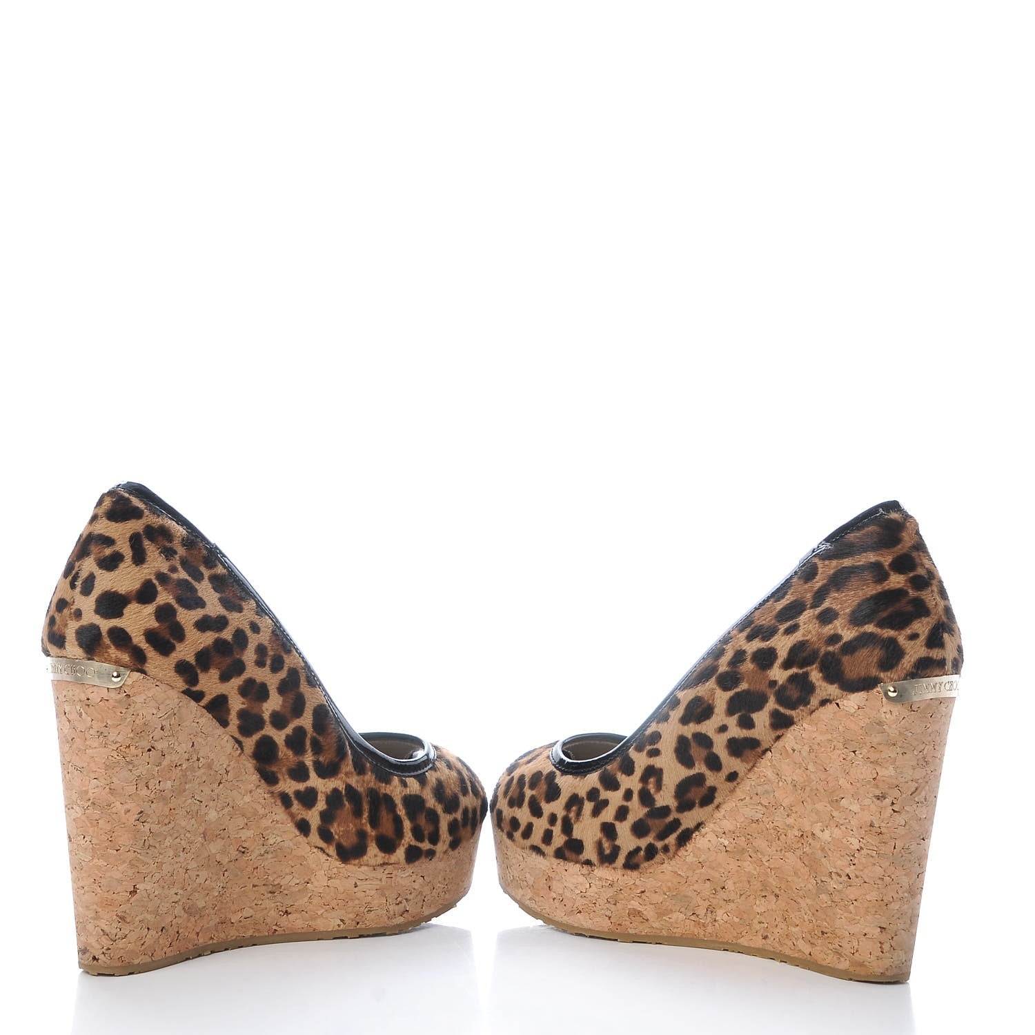 Jimmy Choo Calf Hair Leopard Print Papina 130 Wedge Sandals 37 5 of 9