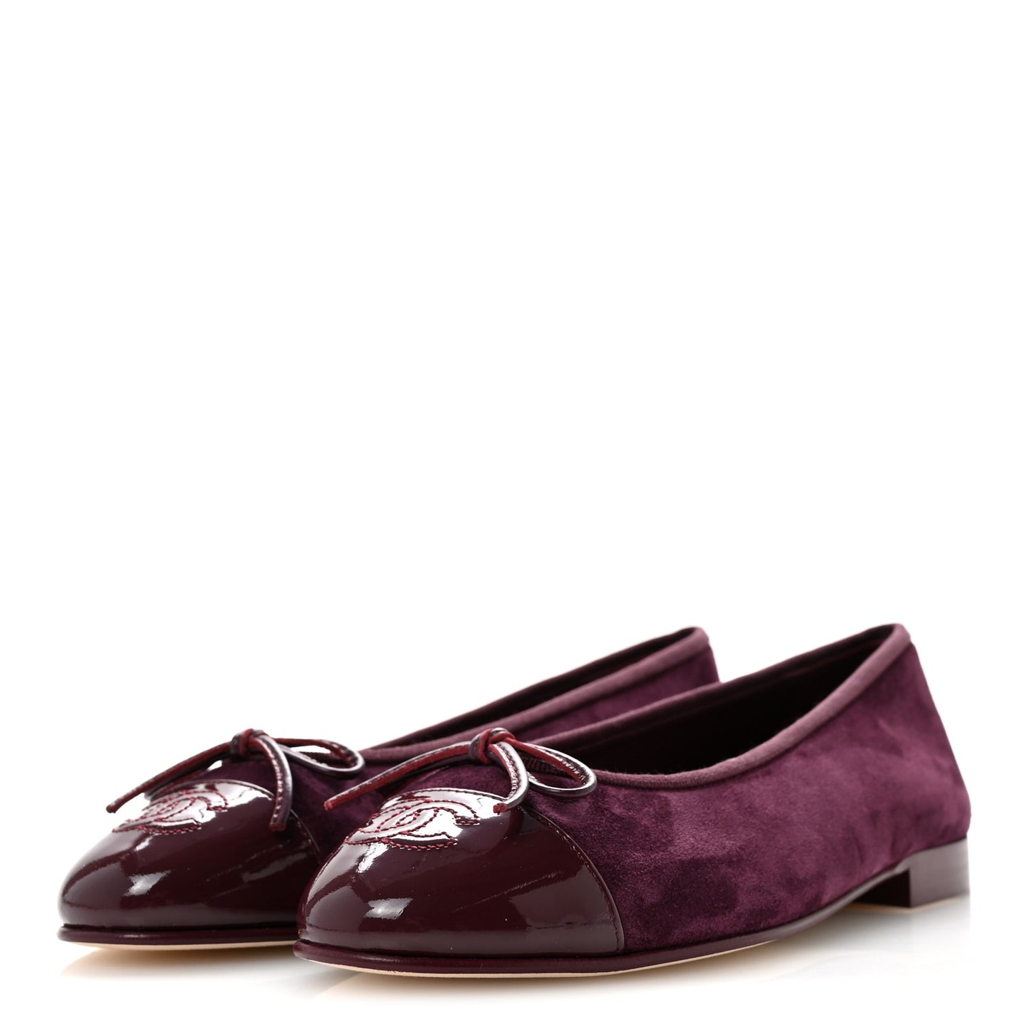 Suede Calfskin Patent Cap Toe CC Ballerina Flats 37 Burgundy