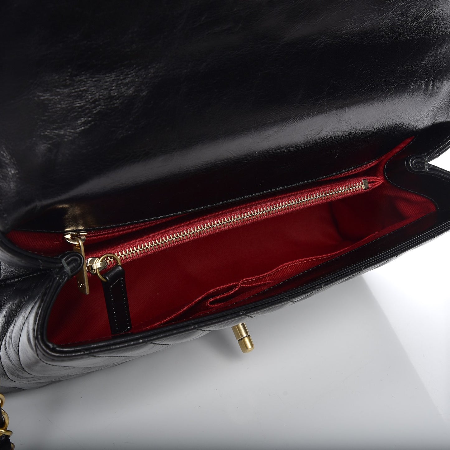 Calfskin Chevron Quilted Coco Handle Flap Black