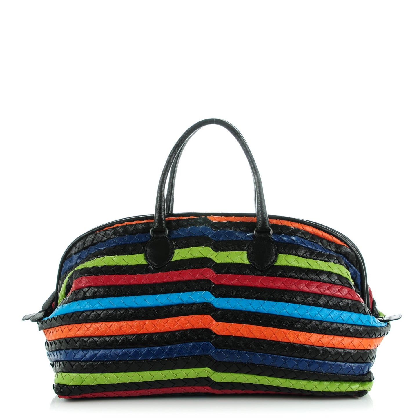 Shiny Goatskin Intrecciato Frame Bowling Bag Multicolor