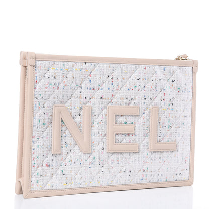 Chanel Tweed PVC Lambskin Wristlet Pouch Beige 3 of 9