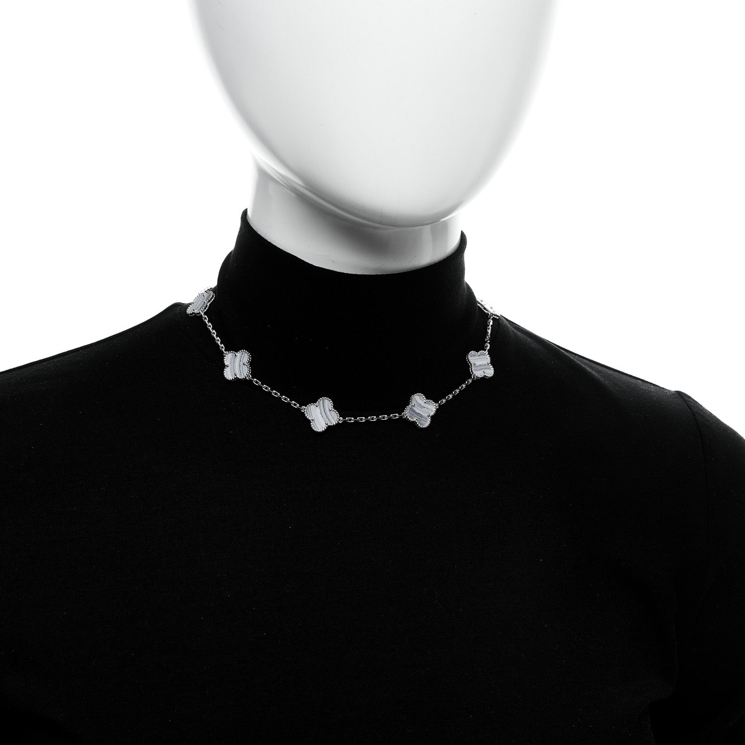 Van Cleef & Arpels 18K White Gold Chalcedony 10 Motifs Vintage Alhambra Necklace 2 of 6