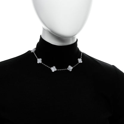 Van Cleef & Arpels 18K White Gold Chalcedony 10 Motifs Vintage Alhambra Necklace 2 of 6