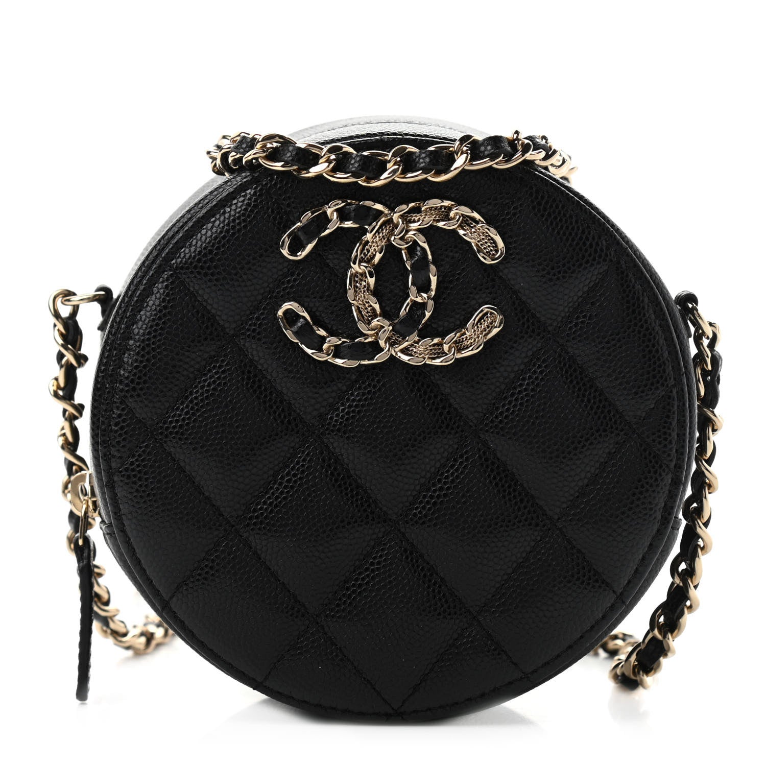 Chanel Caviar Quilted French New Wave Round Clutch With Chain Black 1 of 11