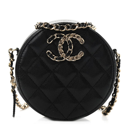 Chanel Caviar Quilted French New Wave Round Clutch With Chain Black 1 of 11