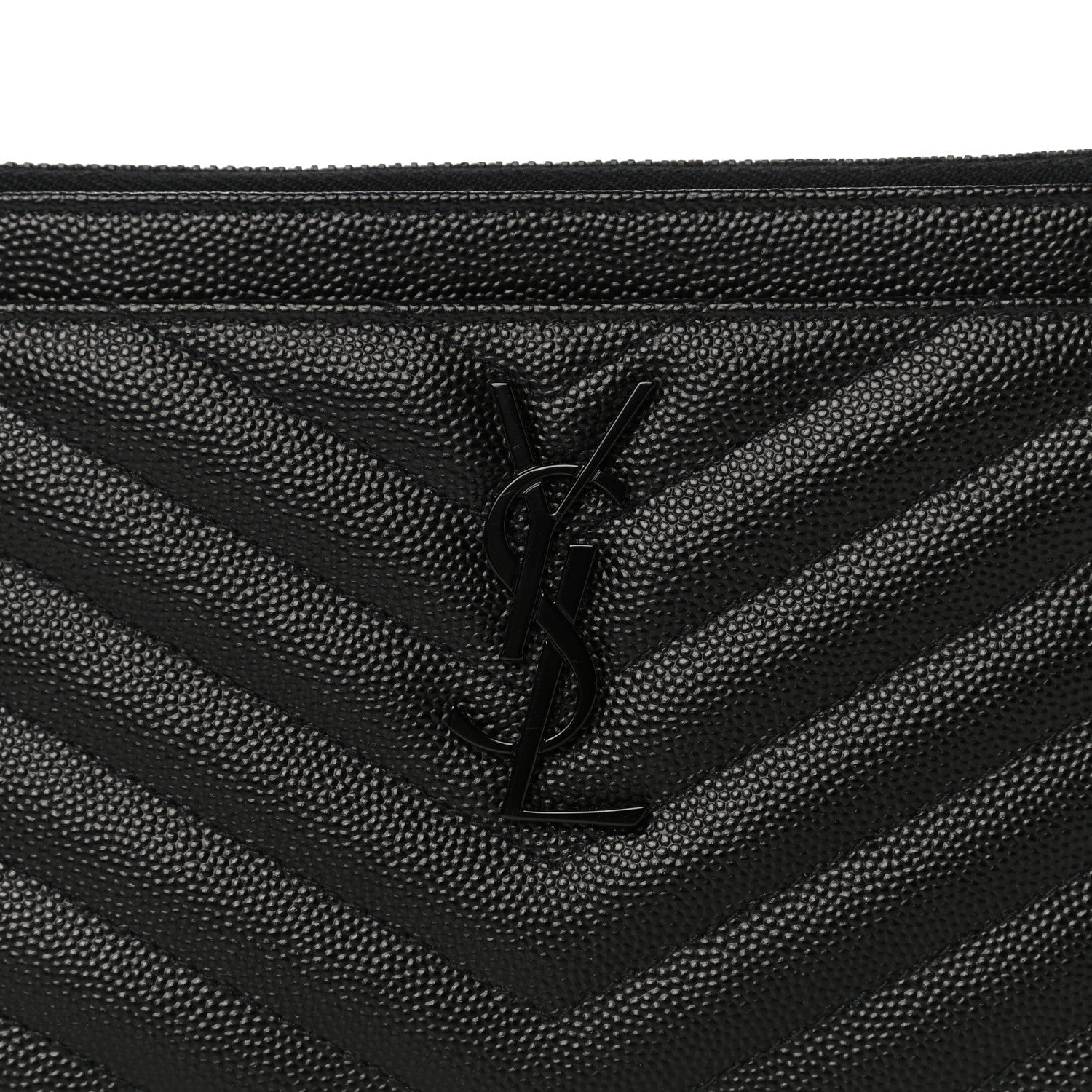 Saint Laurent Grain De Poudre Chevron Monogram Bill Pouch Black 7 of 10