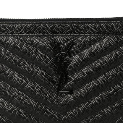 Saint Laurent Grain De Poudre Chevron Monogram Bill Pouch Black 7 of 10