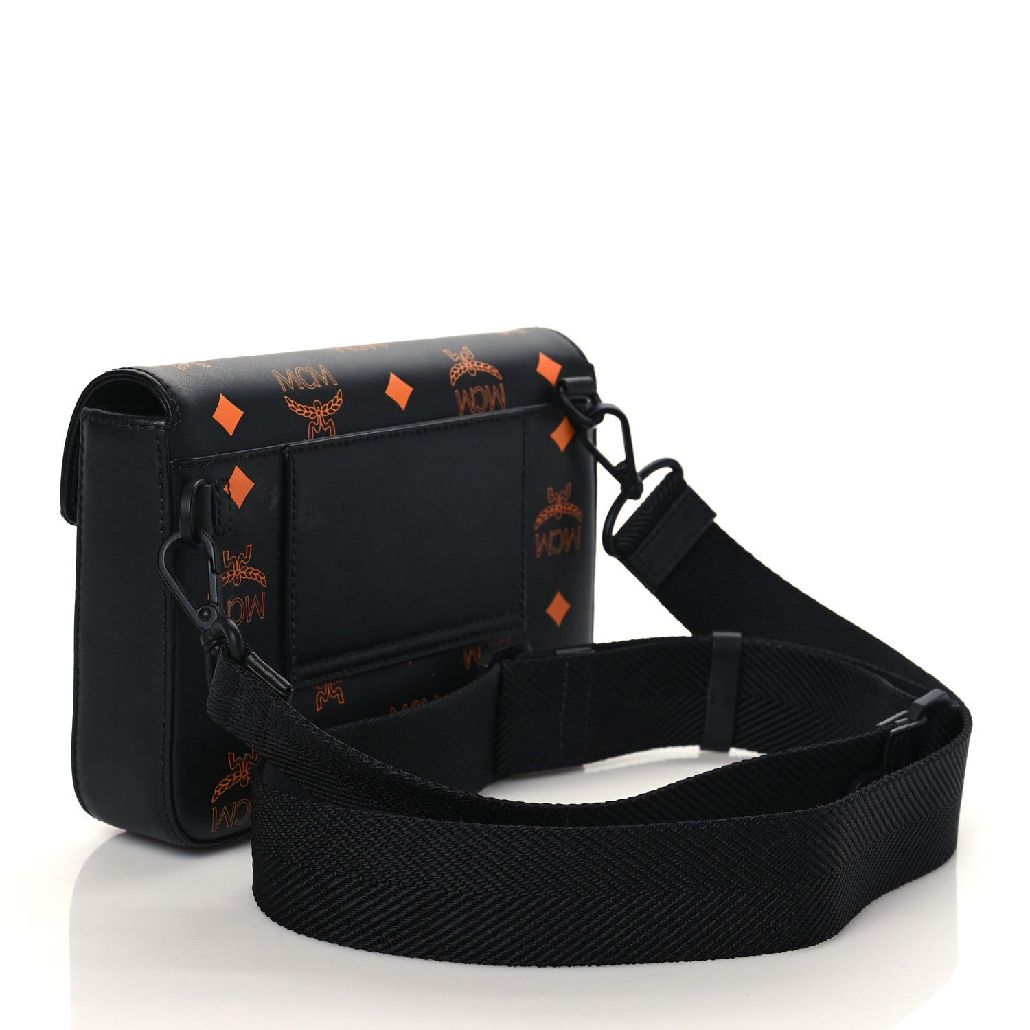MCM Calfskin Color Splash Logo Crossbody Small Black Orange 3 of 10