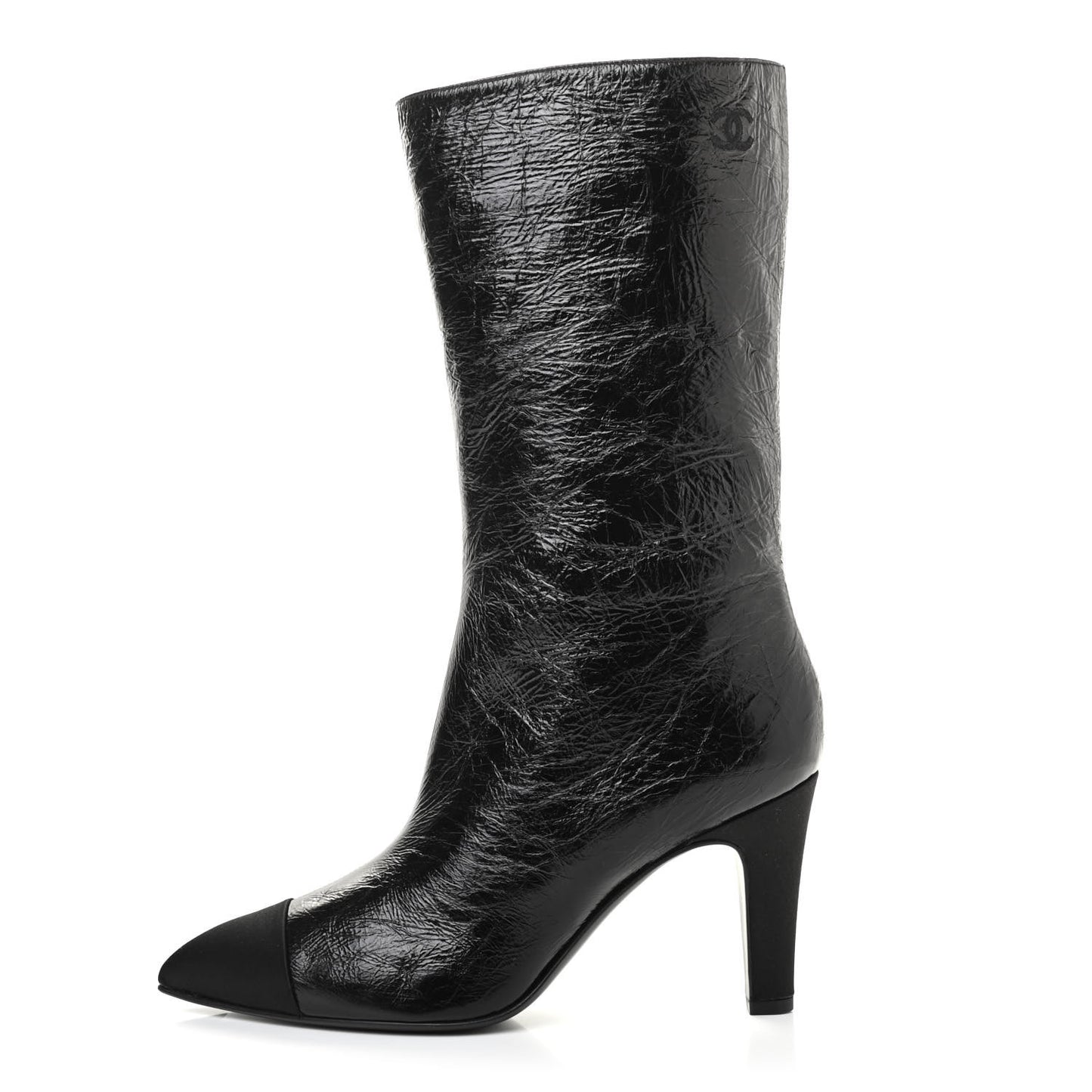 Crumpled Calfskin Grosgrain Gabrielle Cap Toe Short Boots 39 Black
