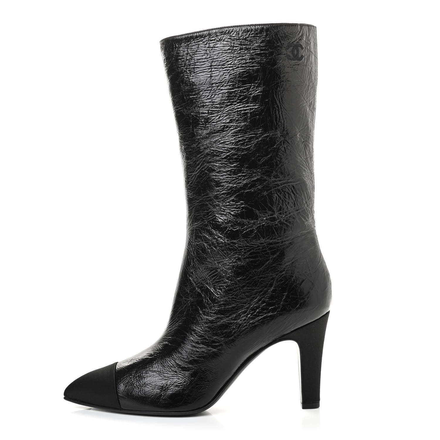 Chanel Crumpled Calfskin Grosgrain Gabrielle Cap Toe Short Boots 39 Black 1 of 8