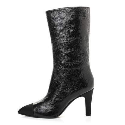 Chanel Crumpled Calfskin Grosgrain Gabrielle Cap Toe Short Boots 39 Black 1 of 8