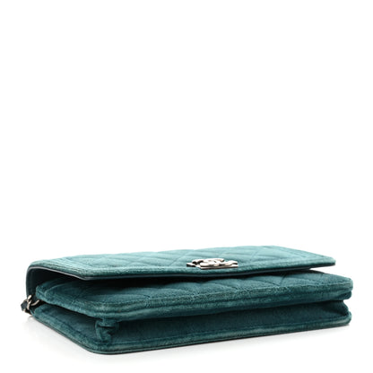Chanel Velvet Quilted Boy Wallet On Chain WOC Teal 4 of 13