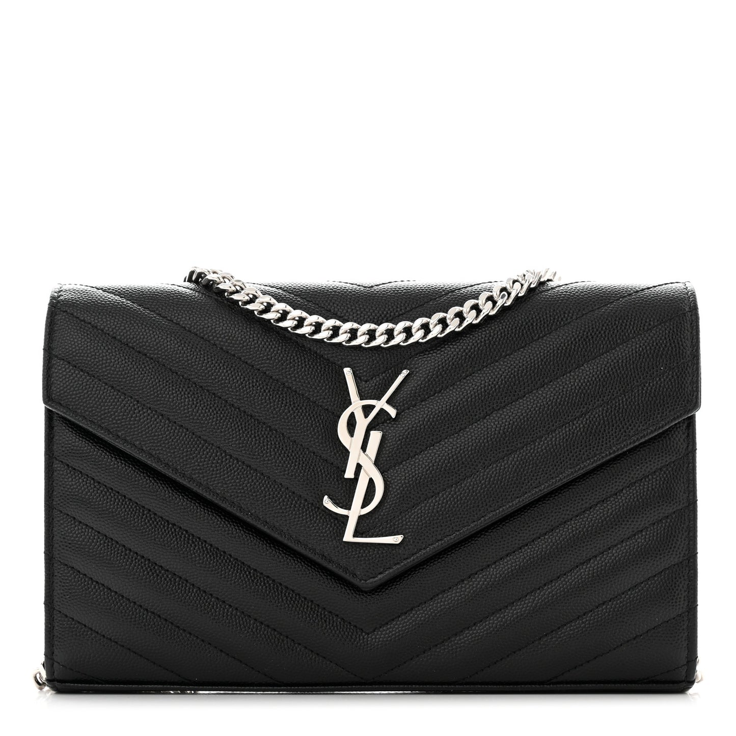 Grain De Poudre Matelasse Chevron Monogram Chain Wallet Black