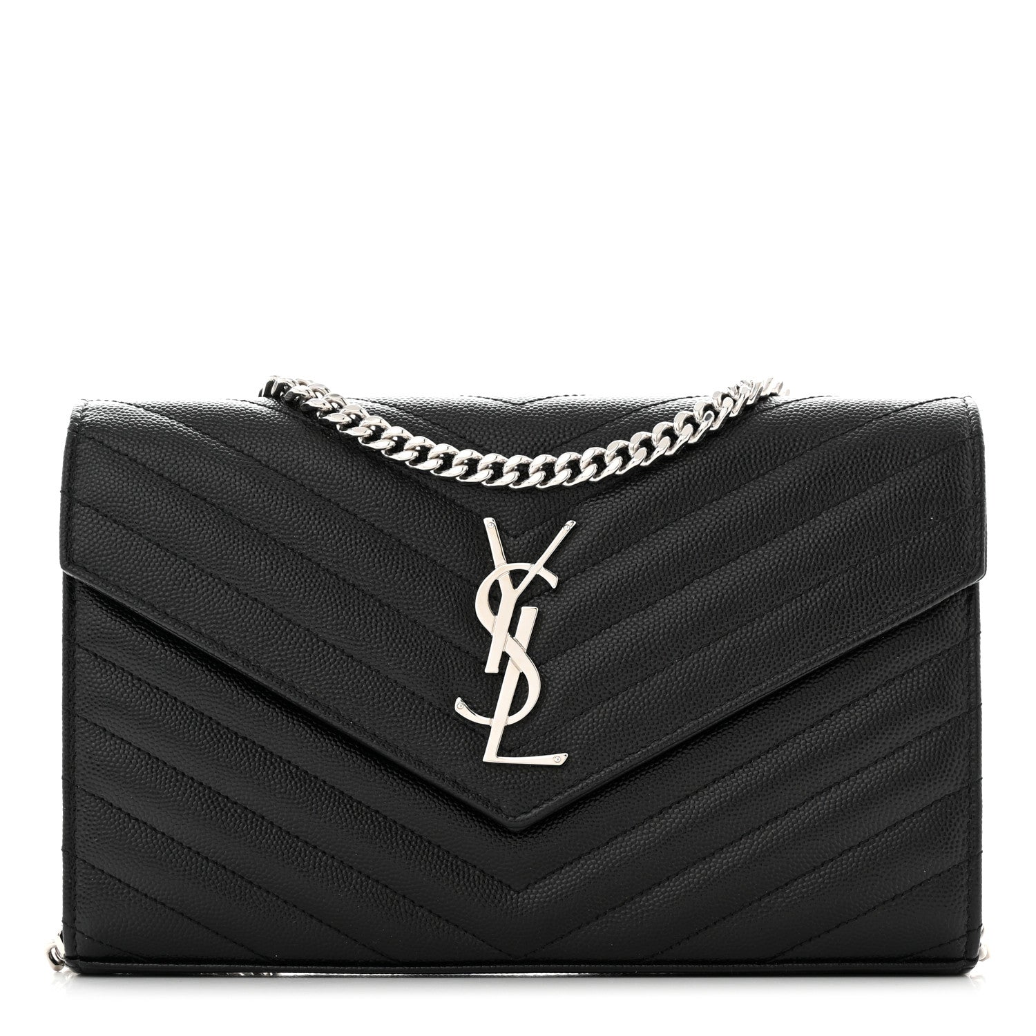 Saint Laurent Grain De Poudre Matelasse Chevron Monogram Chain Wallet Black 1 of 10