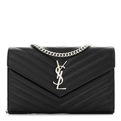 Saint Laurent Grain De Poudre Matelasse Chevron Monogram Chain Wallet Black 1 of 10