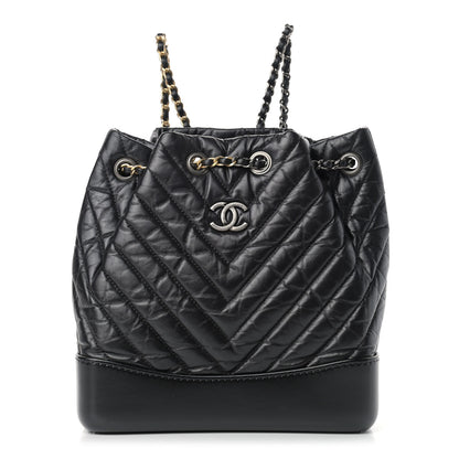 Chanel Aged Calfskin Chevron Quilted Small Gabrielle Backpack Black 1 of 12