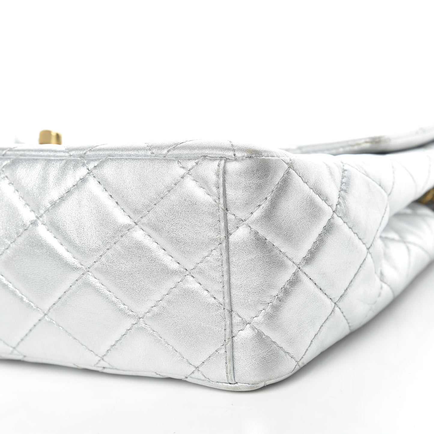 Metallic Lambskin Quilted Maxi Single Flap Silver
