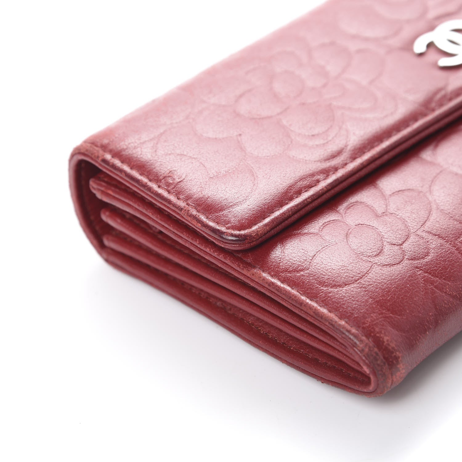 Chanel Lambskin Camellia Embossed Flap Wallet Red 11 of 17
