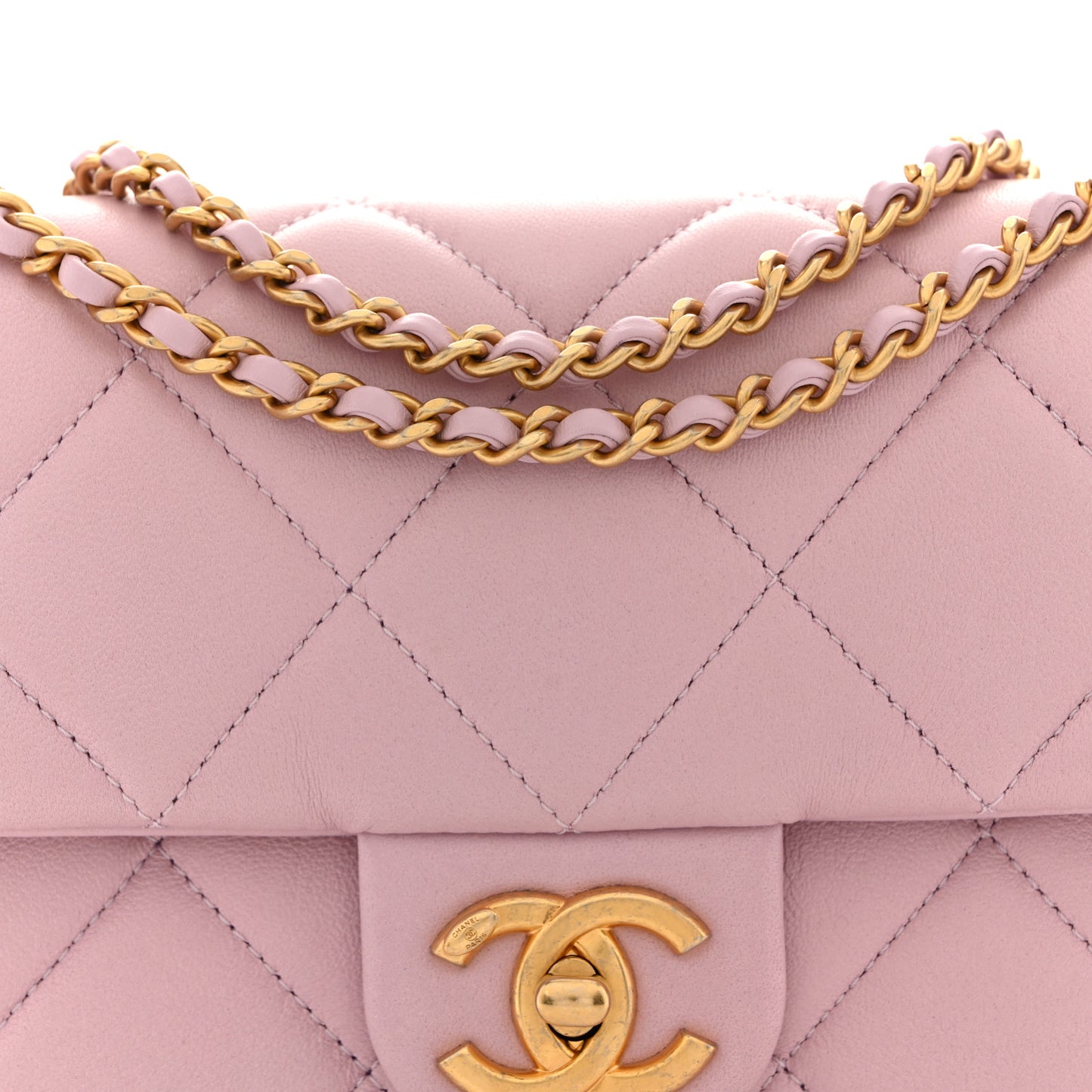 Lambskin Quilted Pearl Small Flap Light Purple