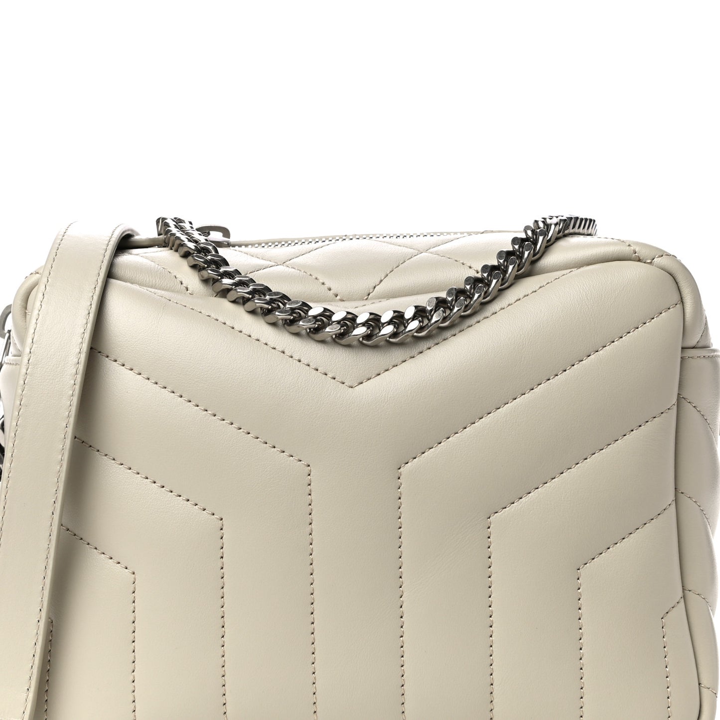 Calfskin Y Quilted Monogram Small Loulou Bowling Bag Ivory