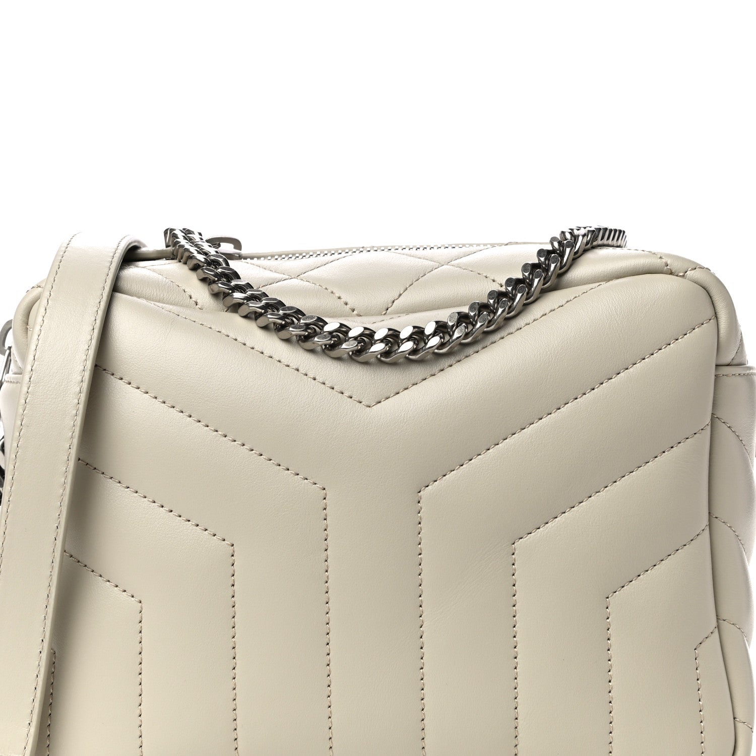 Saint Laurent Calfskin Y Quilted Monogram Small Loulou Bowling Bag Ivory 7 of 9