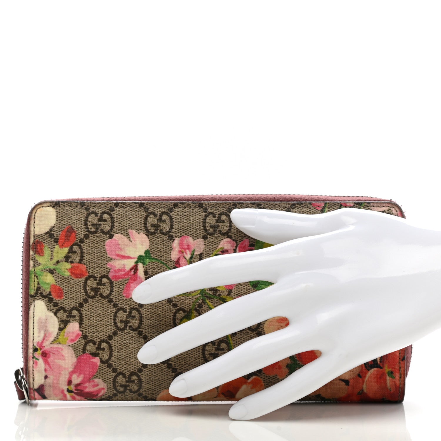 Gucci GG Supreme Monogram Blooms Zip Around Wallet Beige Multicolor Dry Rose 2 of 13