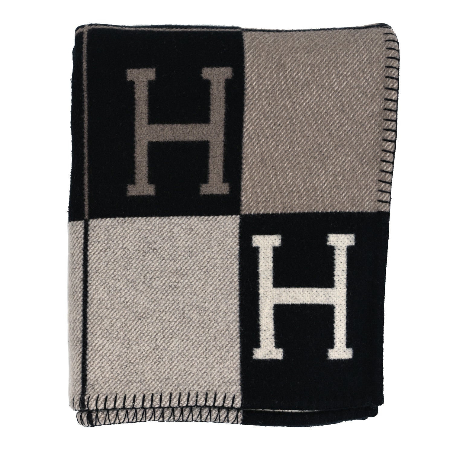Hermes Wool Cashmere Avalon III Blanket Ecru Black 1 of 3