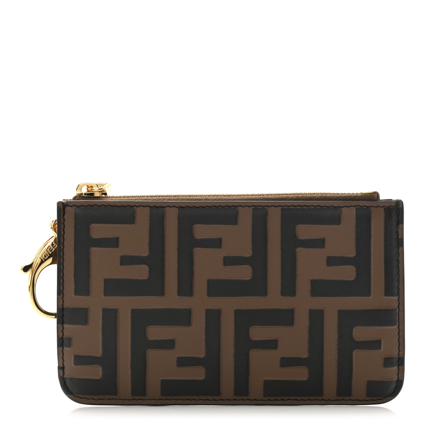 Fendi Vitello Soft F is Fendi Bi-Color FF 1974 Embossed Key Case Pouch Maya Black 1 of 8
