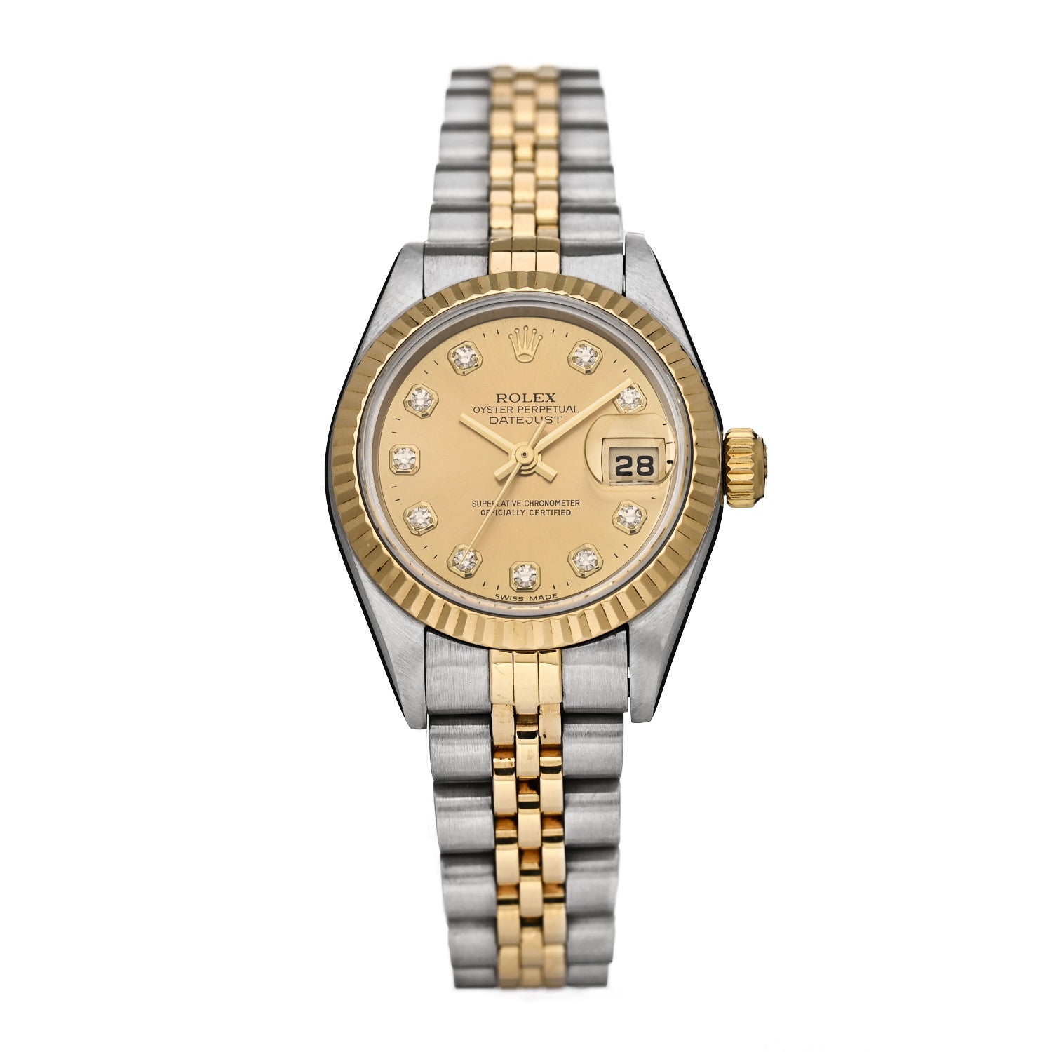 Rolex Stainless Steel 18K Yellow Gold Diamond 26mm Oyster Perpetual Datejust Watch Champagne 79173 1 of 4