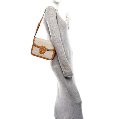 Valentino Garavani Smooth Calfskin Canvas 9to5 Shoulder Bag Natural Golden 2 of 13