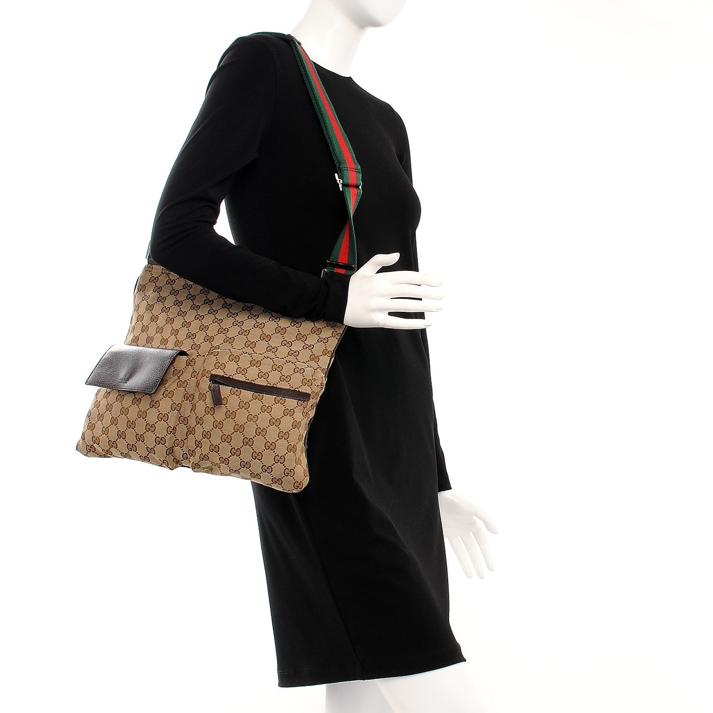 Monogram Web Medium Double Pocket Messenger Bag Dark Brown